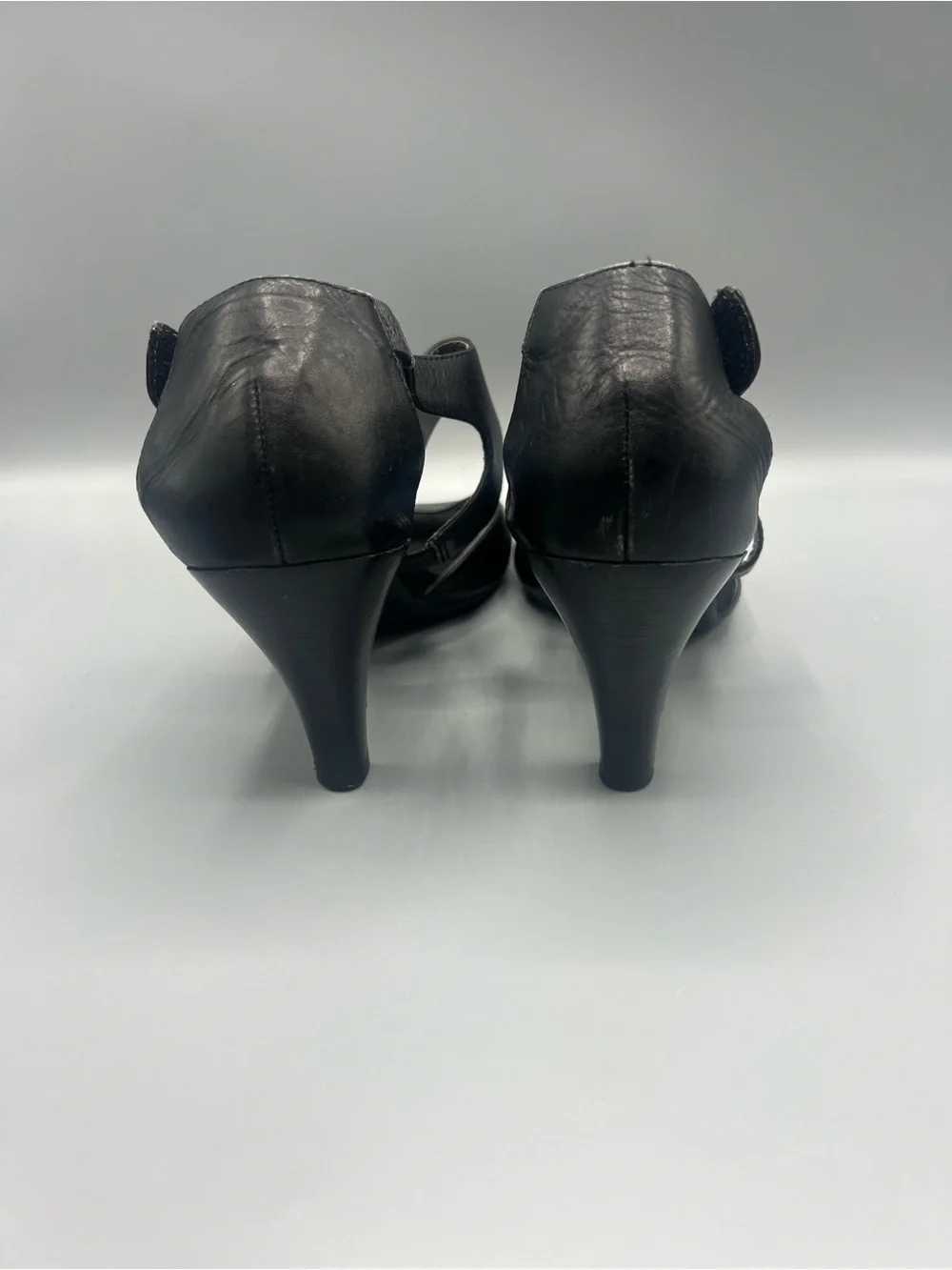 Adrienne Vittadini Black Leather Open Toe d'Orsay Heels